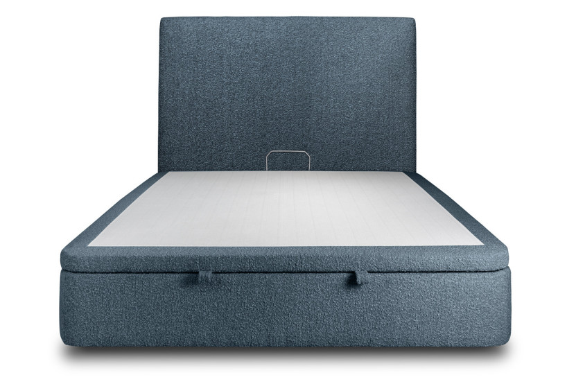 Lit coffre 180x200 cm avec Tête de lit tapissée - Tissu Bouclette Bleu