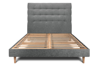 Lit 180x200 cm - Sommier à lattes H29 cm + tête de lit capitonnée - Tissu Toile natté Gris Anthracite