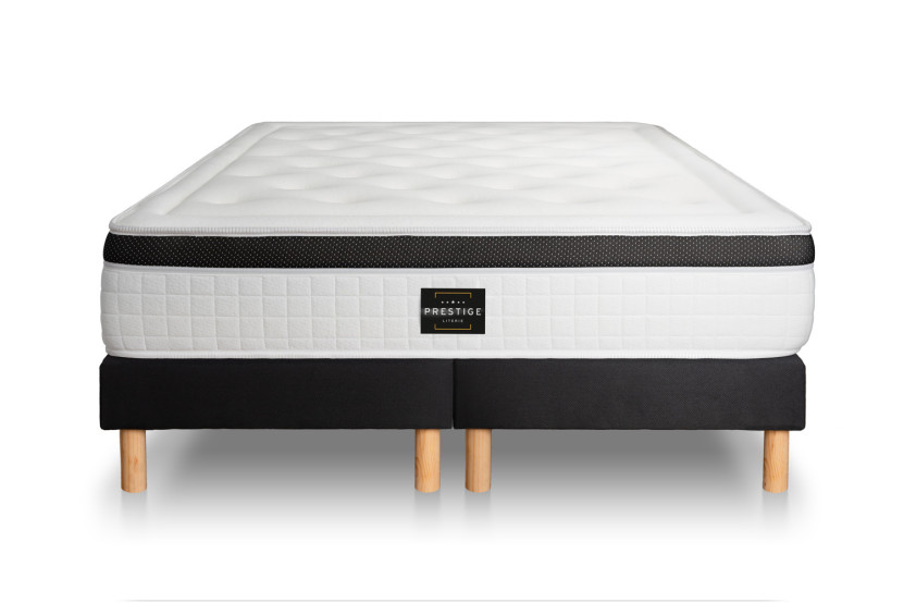 Pack lit complet 180x200 cm - Matelas + 2 Sommiers Noirs + 2 oreillers + Couette - Privilège