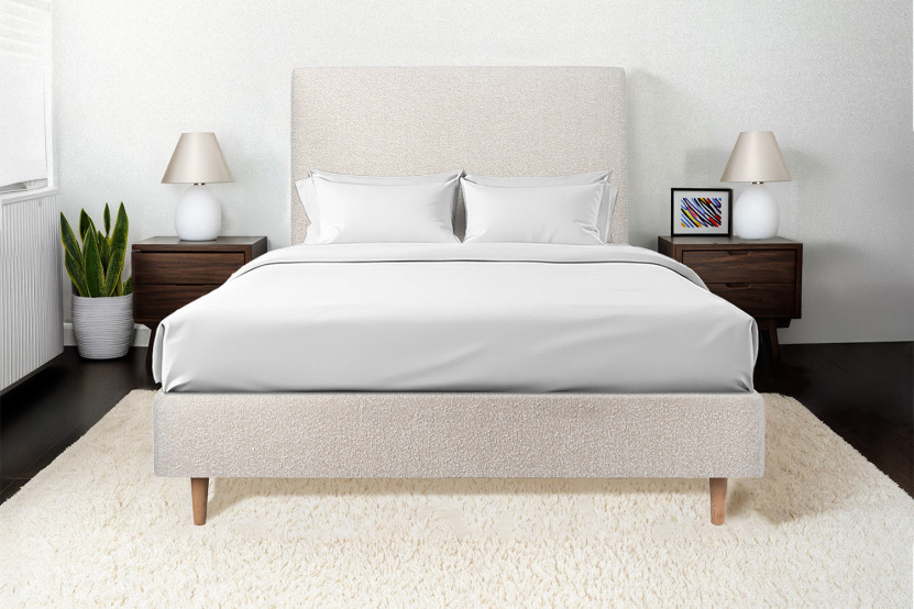 Tête de lit 200 cm Tapissée - Tissu Bouclette Beige Clair