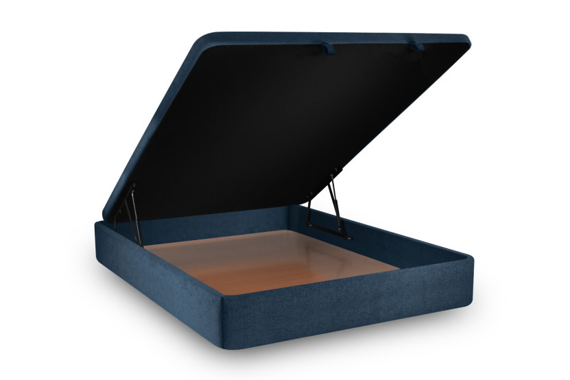 Lit coffre 180x200 cm avec Tête de lit à lignes - Tissu Toile natté Bleu Océan