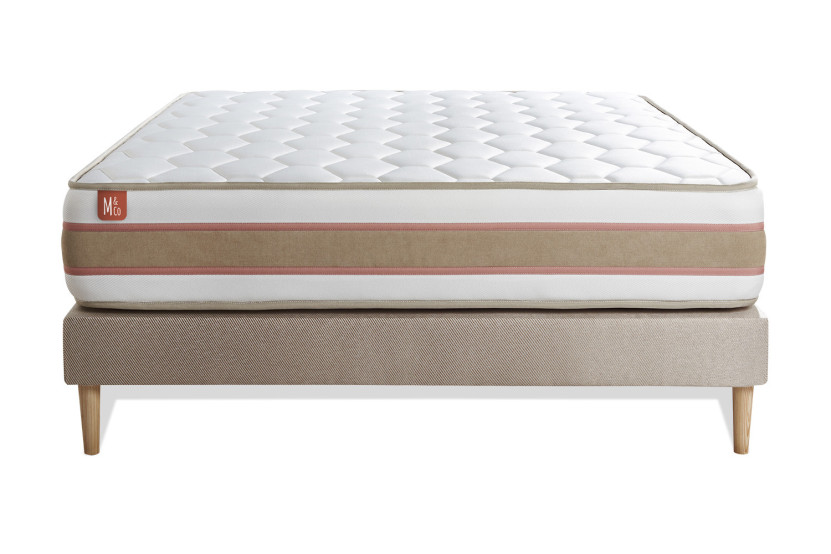 Ensemble Matelas Sommier 140x190 cm - Sommier Beige (déjà monté) - Le Délicat