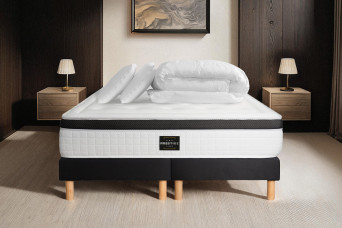 Pack lit complet 180x200 cm - Matelas + 2 Sommiers Noirs + 2 oreillers + Couette - Privilège