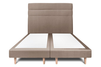 Lit 2x 90x200 cm - Sommier tapissier H29 cm + tête de lit à lignes - Tissu Velours Taupe