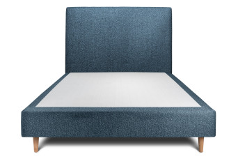 Lit 140x200 cm - Sommier tapissier H35 cm + tête de lit tapissée - Tissu Bouclette Bleu