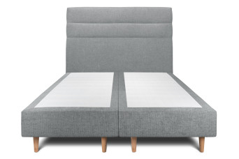 Lit 2x 90x200 cm - Sommier tapissier H35 cm + tête de lit à lignes - Tissu Toile natté Gris Anthracite