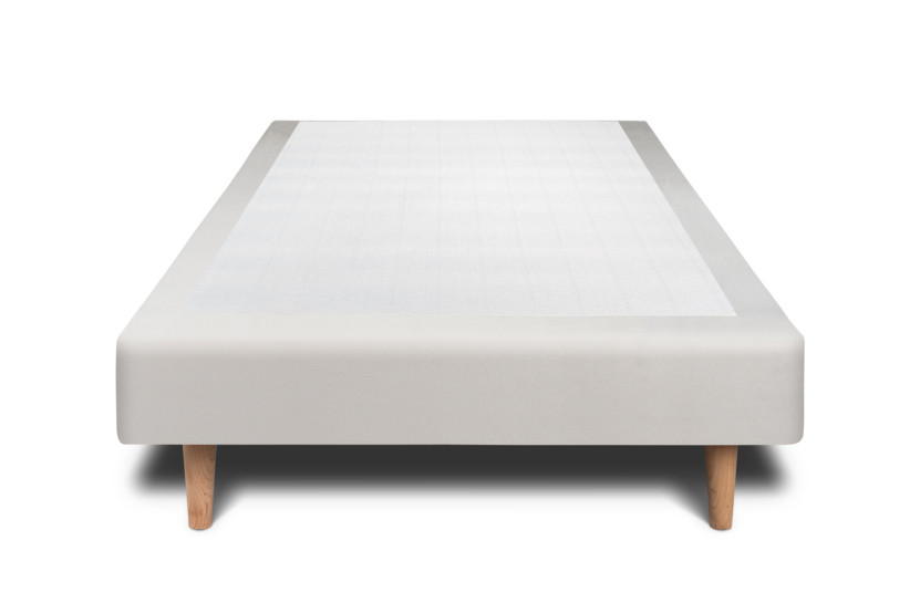 Lit 90x190 cm - Sommier tapissier H29 cm + tête de lit capitonnée - Tissu Velours Gris Clair