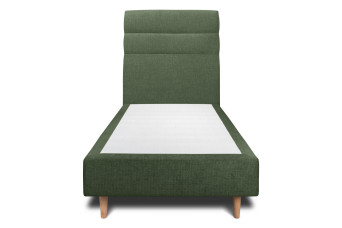 Lit 90x200 cm - Sommier tapissier H35 cm + tête de lit à lignes - Tissu Toile natté Vert Kaki