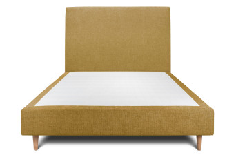 Lit 150x200 cm - Sommier tapissier H35 cm + tête de lit tapissée - Tissu Toile natté Jaune