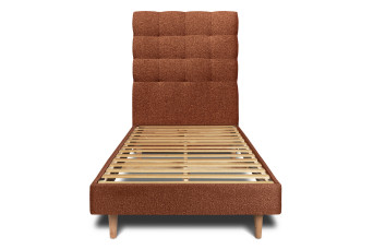 Lit 90x190 cm - Sommier à lattes H29 cm + tête de lit capitonnée - Tissu Bouclette Terracotta
