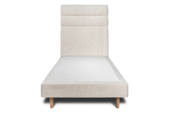 Lit 90x200 cm - Sommier tapissier H29 cm + tête de lit à lignes - Tissu Bouclette Beige Clair