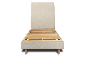 Lit 90x200 cm - Sommier à lattes H29 cm + tête de lit tapissée - Tissu Toile natté Beige Clair