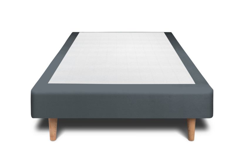 Lit 90x190 cm - Sommier tapissier H29 cm + tête de lit tapissée - Tissu Velours Gris Anthracite