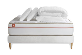 Pack lit complet 140x190 cm - Matelas + Sommier Blanc + 2 oreillers + Couette - Le Paisible