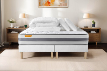 Pack lit complet 180x200 cm - Matelas + 2 Sommiers Blancs + 2 oreillers + Couette - Memo Spring