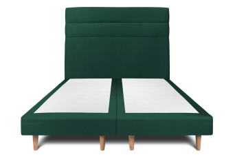 Lit 2x 90x200 cm - Sommier tapissier H29 cm + tête de lit à lignes - Tissu Velours Vert