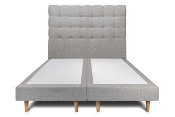 Lit 2x 90x200 cm - Sommier tapissier H29 cm + tête de lit capitonnée - Tissu Bouclette Gris