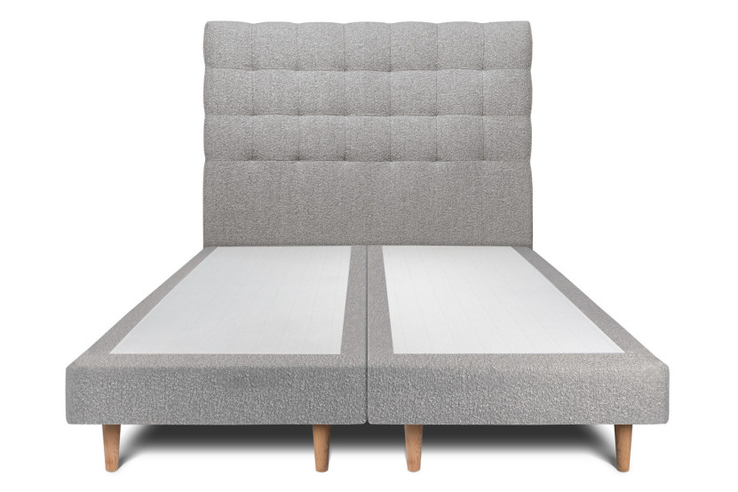 Lit 2x 90x200 cm - Sommier tapissier H29 cm + tête de lit capitonnée - Tissu Bouclette Gris