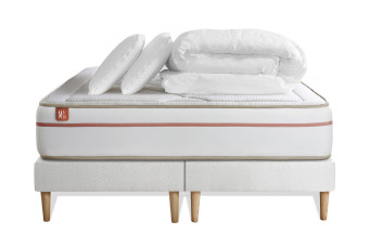 Pack lit complet 160x200 cm - Matelas + 2 Sommiers Blancs + 2 oreillers + Couette - Le Paisible