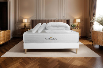 Pack lit complet 200x200 cm - Matelas + Sommier Blanc (en kit) + 2 oreillers + Couette - Windsor