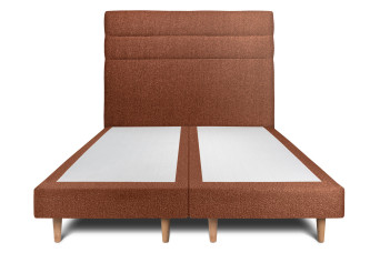 Lit 2x 90x200 cm - Sommier tapissier H29 cm + tête de lit à lignes - Tissu Bouclette Terracotta