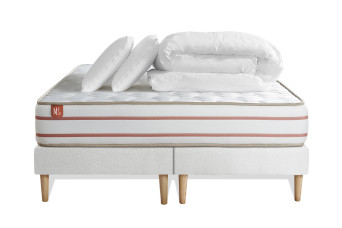 Pack lit complet 180x200 cm - Matelas + 2 Sommiers Blancs + 2 oreillers + Couette - Le Doux