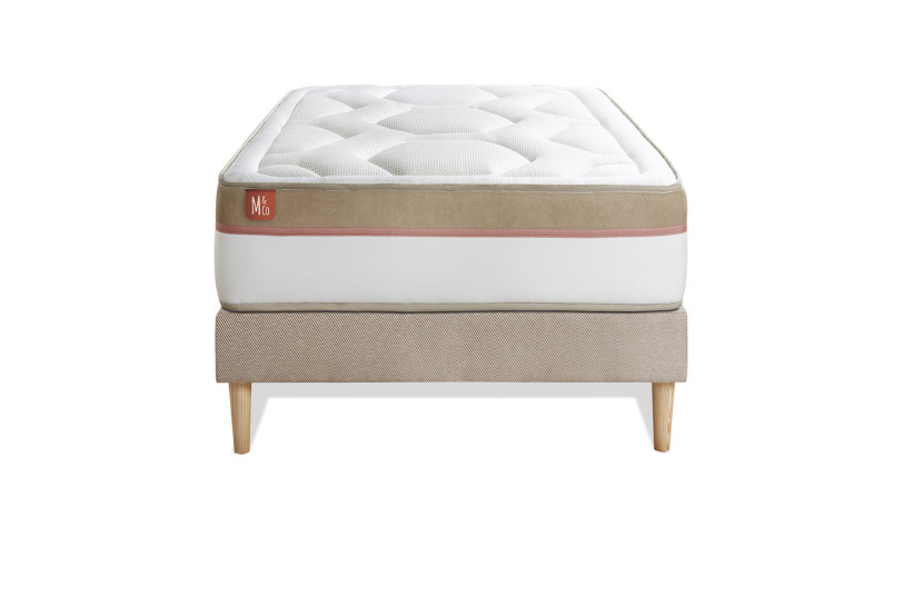 Ensemble Matelas Sommier 90x200 cm - Sommier Beige (déjà monté) - Le Cosy