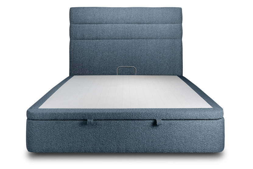 Lit coffre 180x200 cm avec Tête de lit à lignes - Tissu Bouclette Bleu