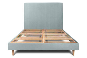 Lit 180x200 cm - Sommier à lattes H29 cm + tête de lit tapissée - Tissu Velours Gris Bleuté