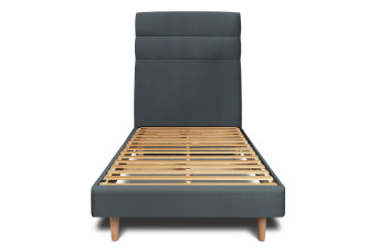 Lit 90x190 cm - Sommier à lattes H29 cm + tête de lit à lignes - Tissu Velours Gris Anthracite