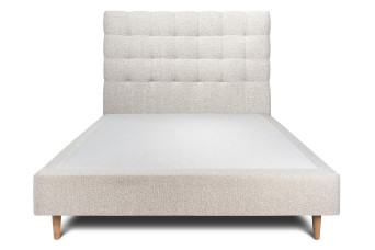 Lit 150x200 cm - Sommier tapissier H35 cm + tête de lit capitonnée - Tissu Bouclette Beige Clair