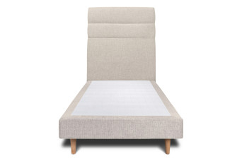 Lit 90x190 cm - Sommier tapissier H29 cm + tête de lit à lignes - Tissu Toile natté Beige Clair