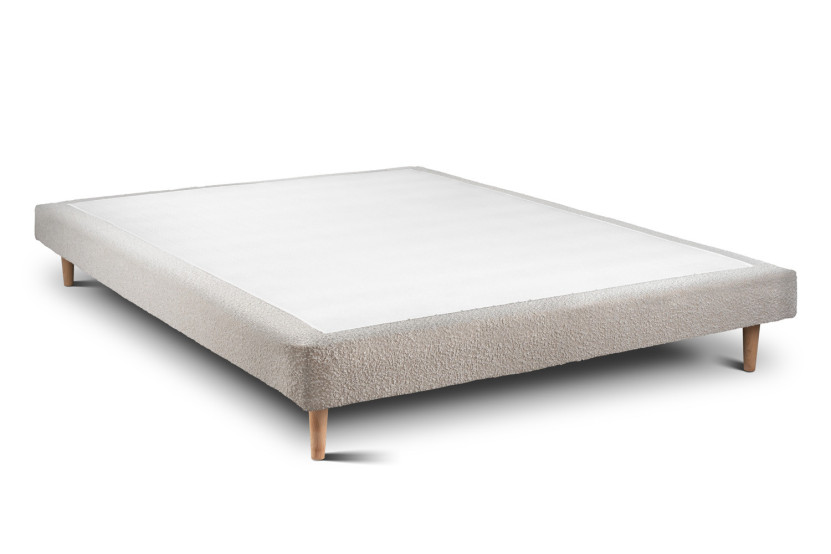Lit 160x200 cm - Sommier tapissier H29 cm + tête de lit tapissée - Tissu Bouclette Beige Clair