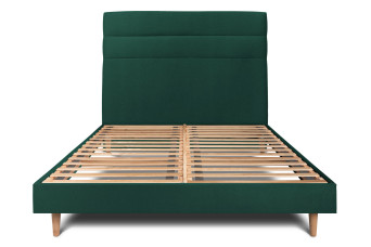 Lit 180x200 cm - Sommier à lattes H29 cm + tête de lit à lignes - Tissu Velours Vert
