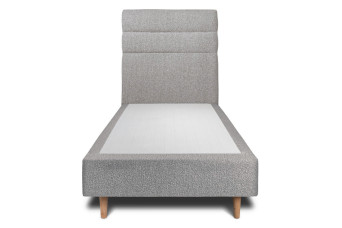 Lit 90x200 cm - Sommier tapissier H35 cm + tête de lit à lignes - Tissu Bouclette Gris