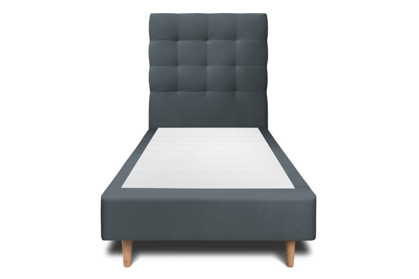 Lit 90x200 cm - Sommier tapissier H35 cm + tête de lit capitonnée - Tissu Velours Gris Anthracite