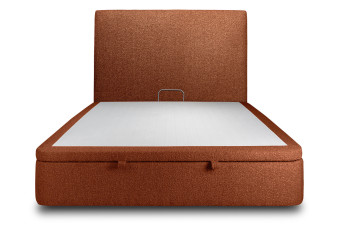 Lit coffre 180x200 cm avec Tête de lit tapissée - Tissu Bouclette Terracotta