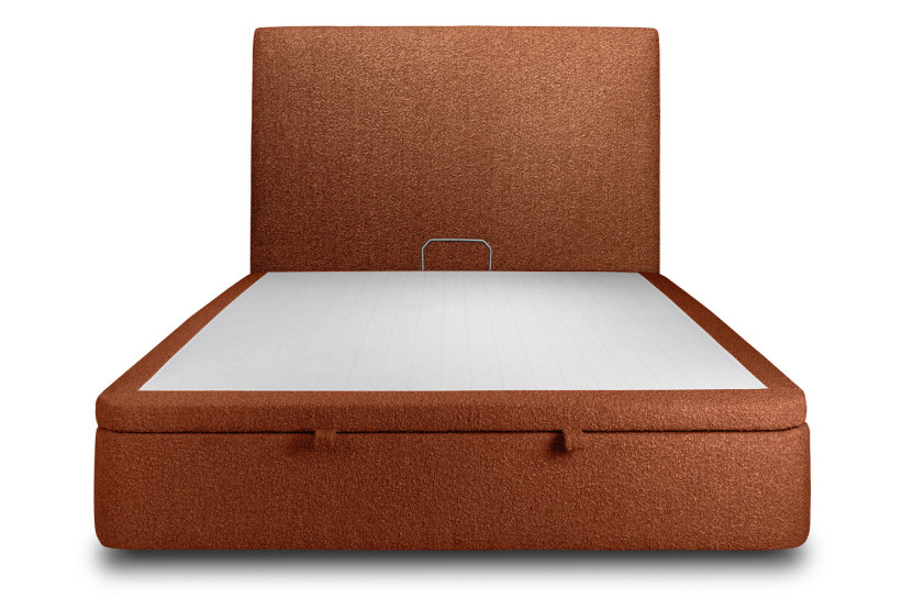 Lit coffre 180x200 cm avec Tête de lit tapissée - Tissu Bouclette Terracotta