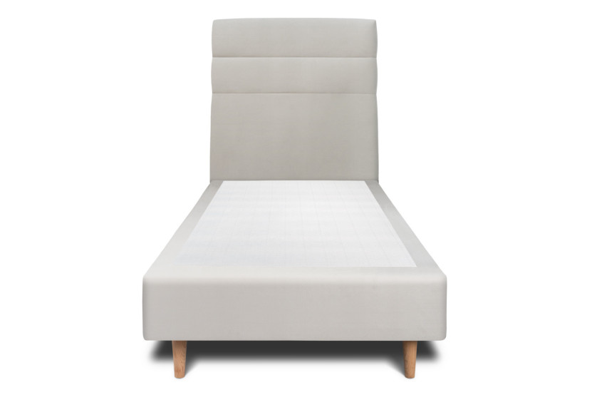 Lit 90x190 cm - Sommier tapissier H35 cm + tête de lit à lignes - Tissu Velours Gris Clair