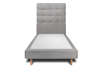Lit 90x190 cm - Sommier tapissier H29 cm + tête de lit capitonnée - Tissu Bouclette Gris