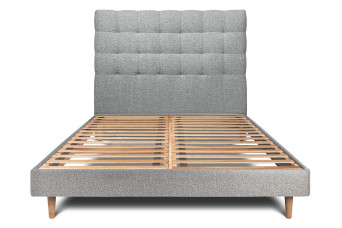Lit 180x200 cm - Sommier à lattes H29 cm + tête de lit capitonnée - Tissu Bouclette Gris