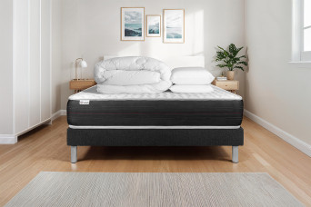 Pack lit complet 140x200 cm - Matelas + Sommier Noir (en kit) + 2 oreillers + Couette - Vitalspring