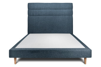 Lit 140x190 cm - Sommier tapissier H29 cm + tête de lit à lignes - Tissu Bouclette Bleu