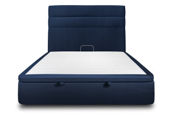 Lit coffre 180x200 cm avec Tête de lit à lignes - Tissu Velours Bleu Océan