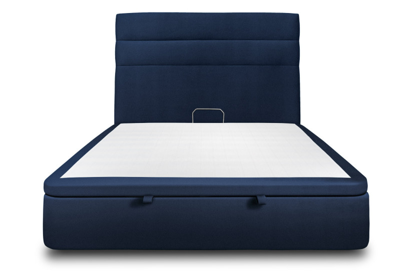 Lit coffre 180x200 cm avec Tête de lit à lignes - Tissu Velours Bleu Océan