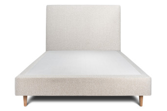 Lit 140x190 cm - Sommier tapissier H35 cm + tête de lit tapissée - Tissu Bouclette Beige Clair