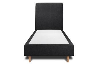 Lit 90x200 cm - Sommier tapissier H35 cm + tête de lit tapissée - Tissu Toile natté Noir