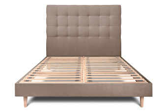 Lit 180x200 cm - Sommier à lattes H29 cm + tête de lit capitonnée - Tissu Velours Taupe