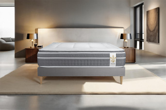 Ensemble Matelas Sommier 200x200 cm - Sommier Gris (en kit) - Trente PLUS