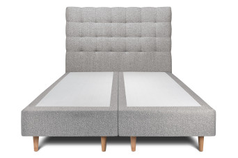 Lit 2x 90x200 cm - Sommier tapissier H35 cm + tête de lit capitonnée - Tissu Bouclette Gris